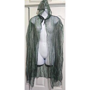 Halloween Adult Hooded Cape Green Sheer Sparkle Spiderweb Witch Costume Spider